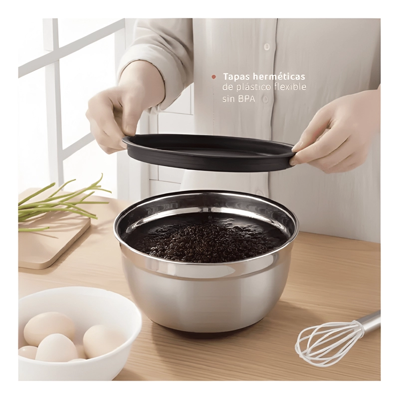 SET 3 BOWLS CON TAPA ACERO INOXIDABLE ANTIDESLIZANTE - 3