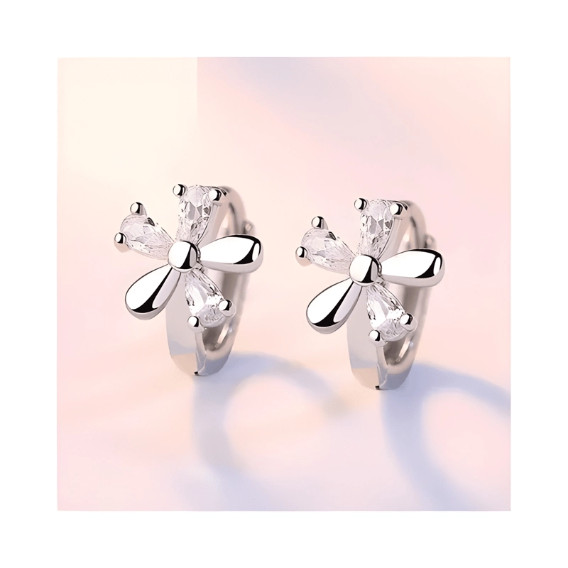 AROS DE FLOR CON CIRCONES BAÑO PLATA 925 - 1