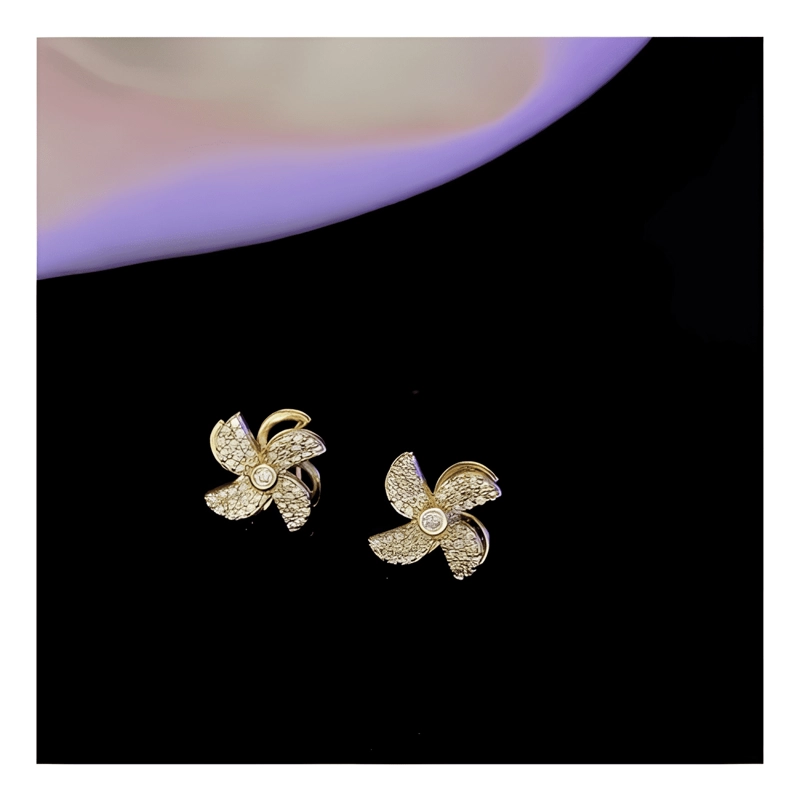 AROS PENDIENTES MOLINO GIRATORIO AGUJA PLATA S925 EN ORO 14K - 1