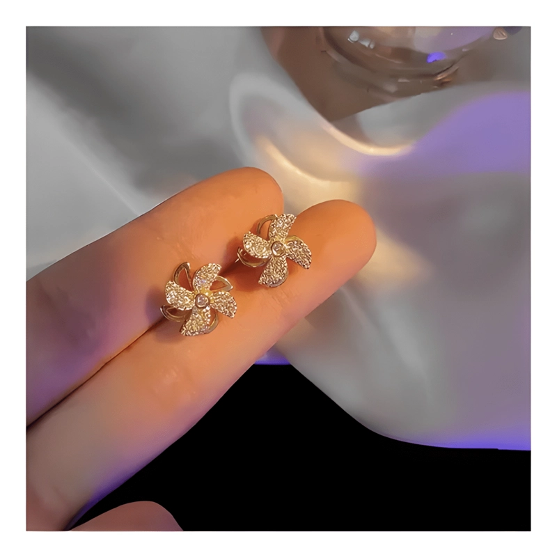 AROS PENDIENTES MOLINO GIRATORIO AGUJA PLATA S925 EN ORO 14K - 2