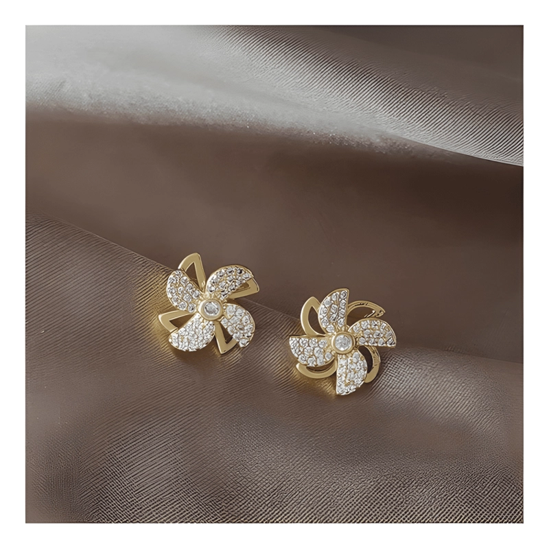 AROS PENDIENTES MOLINO GIRATORIO AGUJA PLATA S925 EN ORO 14K - 3