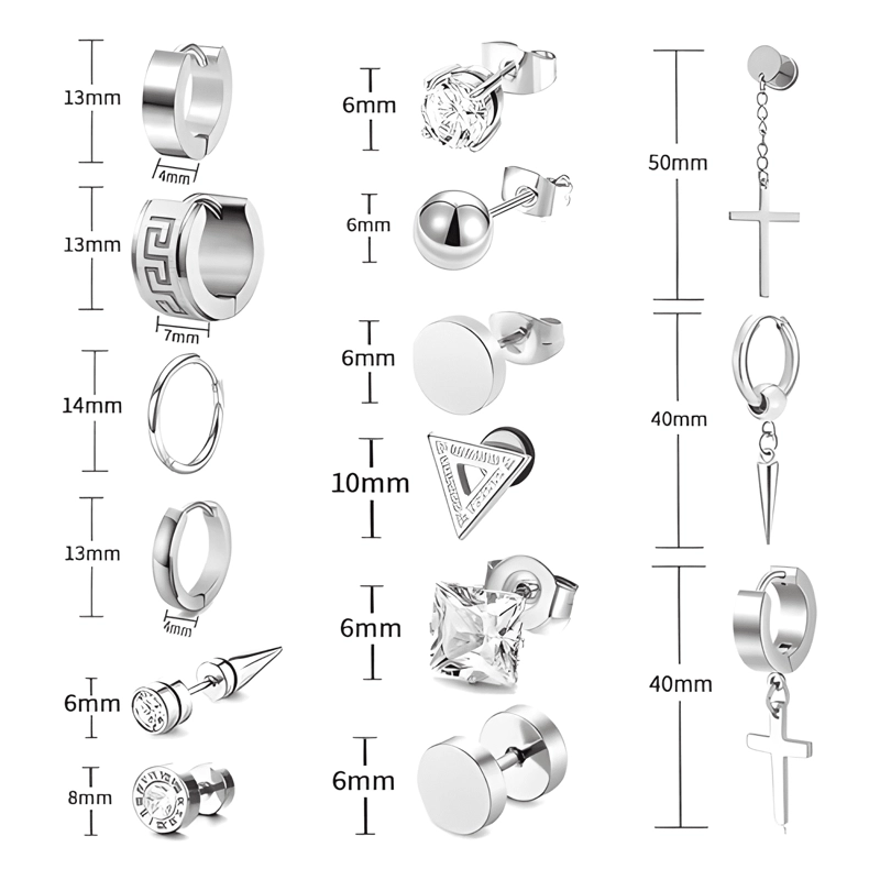 15 PARES AROS ARETES PENDIENTES HOMBRE PLATA - 1