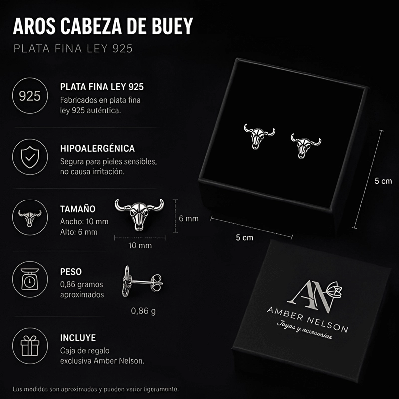 AROS HOMBRE CABEZA DE BUEY PLATA FINA 925 MASCULINO #1 - 2