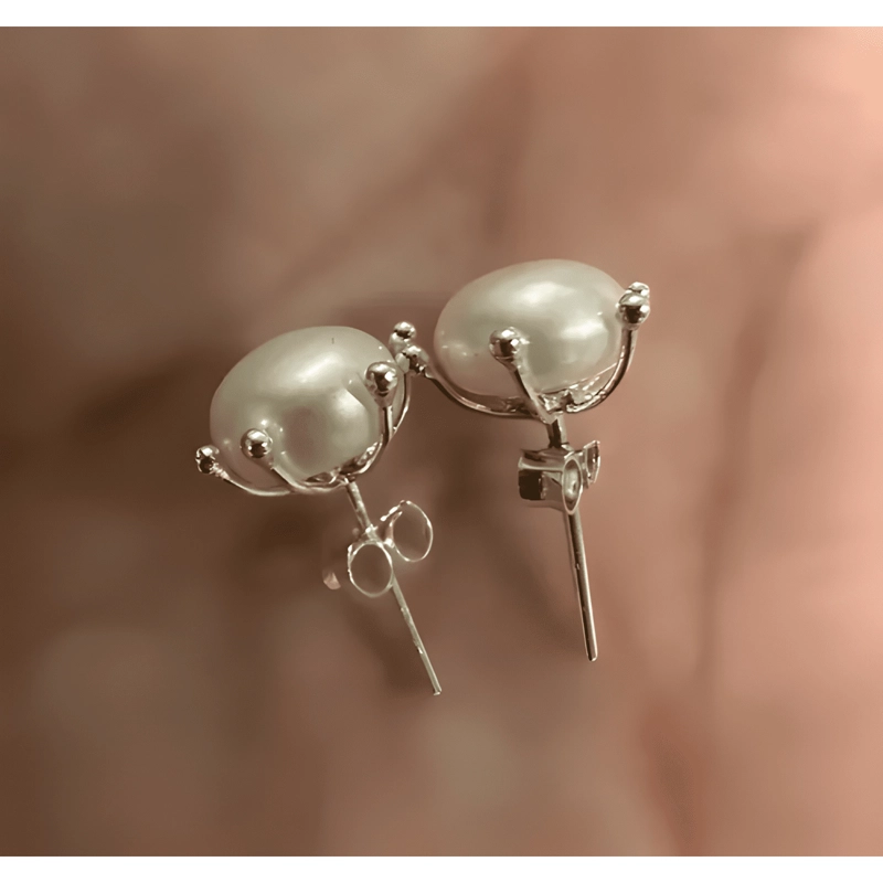 AROS PISTILO PLATA CON PERLA ORIGINAL REAL 8MM REGALO #2 - 2