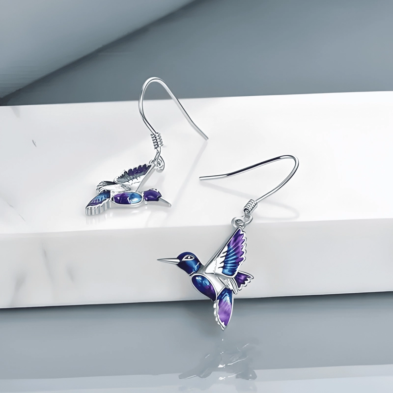 AROS COLIBRI PENDIENTES PLATA 925 MUJER REGALO MULTICOLOR - 1