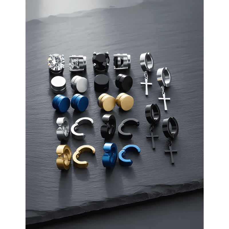 12 PARES DE PENDIENTES A PRESION Y MAGNE TICA COLORES - 2