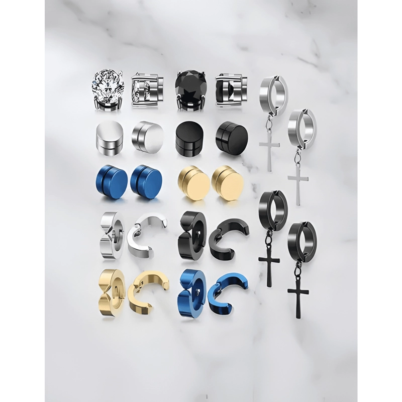 12 PARES DE PENDIENTES A PRESION Y MAGNE TICA COLORES - 3