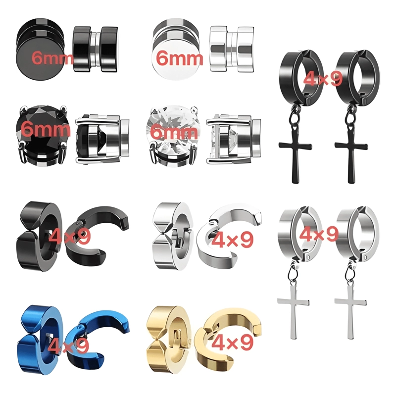 12 PARES DE PENDIENTES A PRESION Y MAGNE TICA COLORES - 4