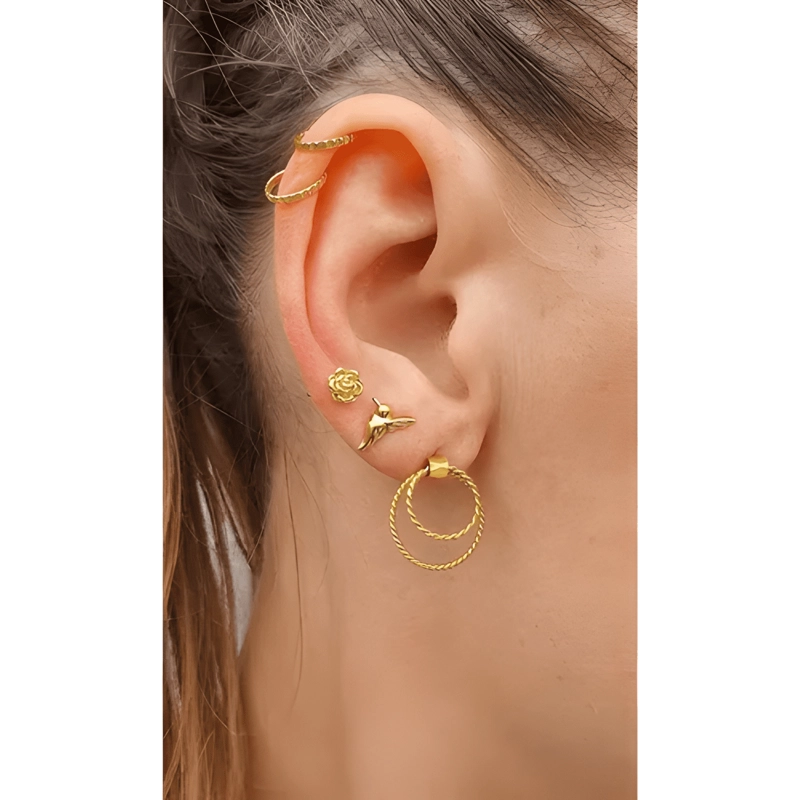 ZARCILLOS MINI PLATA BAÑADA ORO NIÑA MUJER AROS ARITOS ROSA - 2