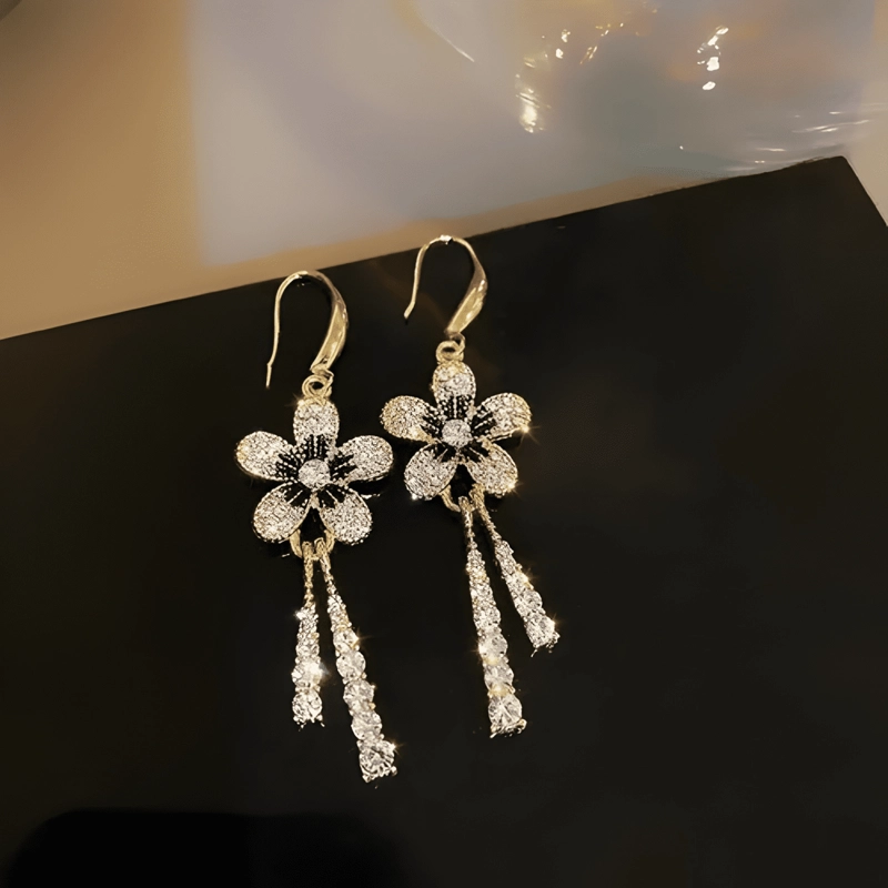 AROS FLORES BRILLOS COREAN MUJER CUTE COLGANTE DORADO DORADO - 2