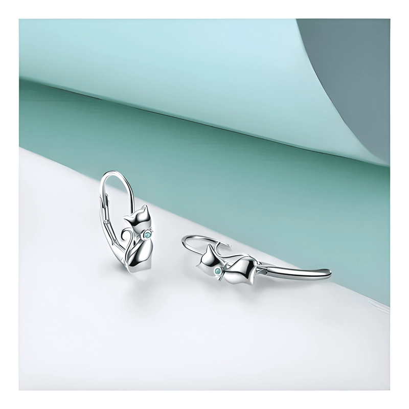 AROS PENDIENTES GATO ZIRCONIA MUJER DE PLATA S925 - 1