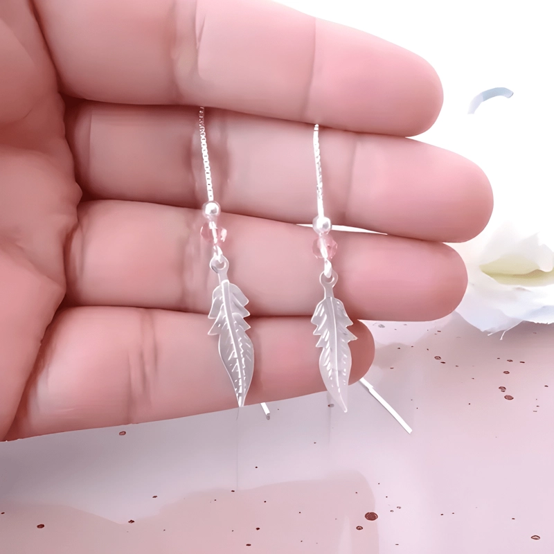 AROS DE PLATA 925 PLUMAS CON CRISTAL - 1