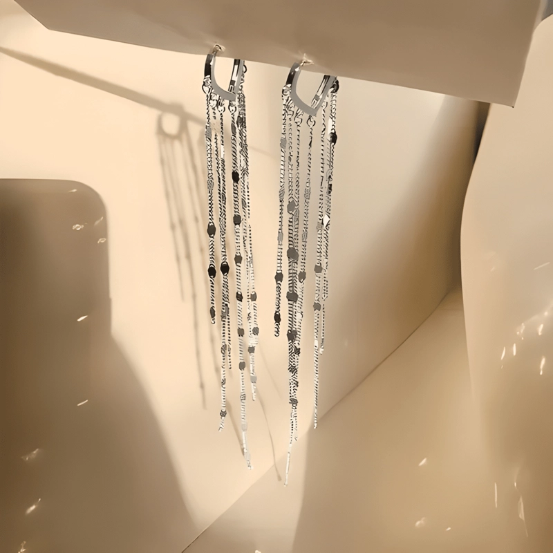 AROS COLGANTES LARGOS ELEGANTES CASCADA PLATEADO #1 - 3