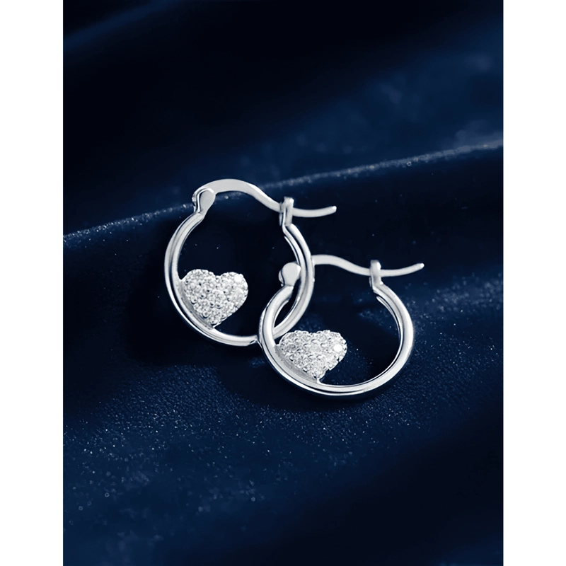 AROS ARGOLLA PLATA 925 CORAZON DE CIRCONES 16MM MUJER REGALO - 1