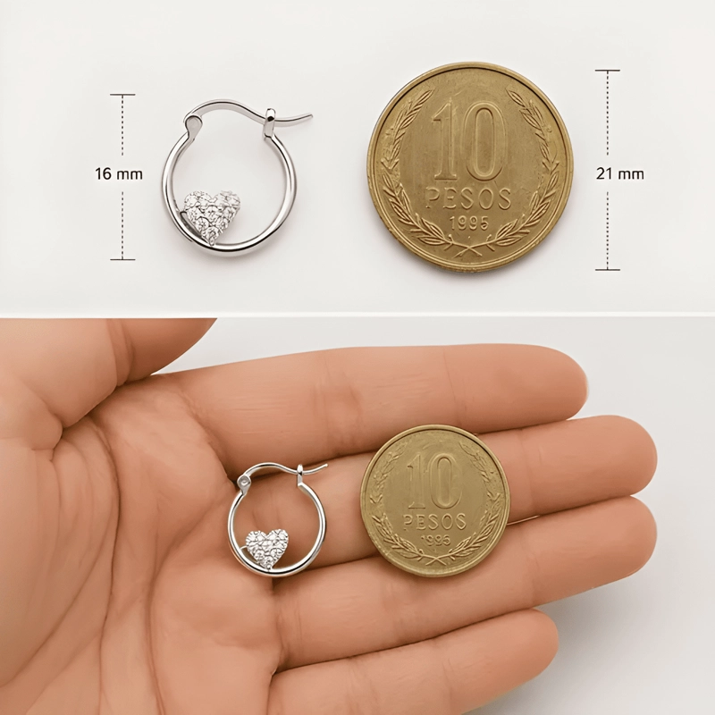 AROS ARGOLLA PLATA 925 CORAZON DE CIRCONES 16MM MUJER REGALO - 4