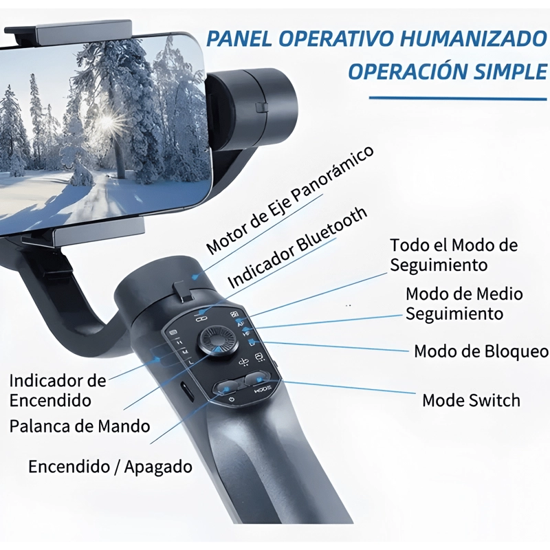SOPORTE ESTABILIZADOR GIMBAL CELULAR SELFIE STICK CON GRIS - 3