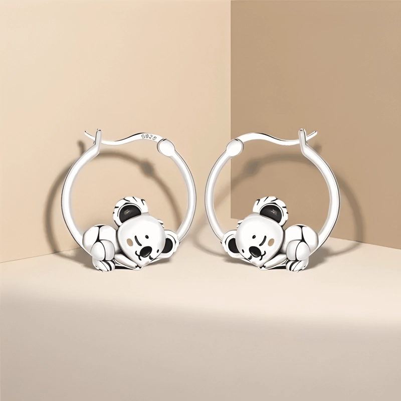 AROS ARGOLLA MODA PLATA 925 PENDIENTES MUJER PANDA KAWAII #2 - 1