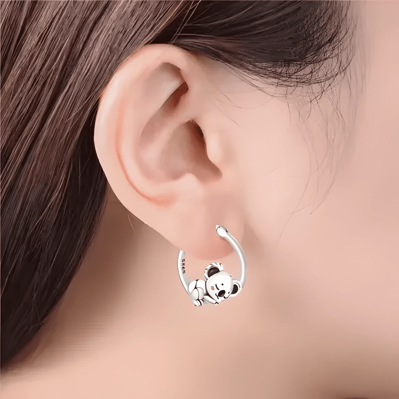 AROS ARGOLLA MODA PLATA 925 PENDIENTES MUJER PANDA KAWAII #2 - 3