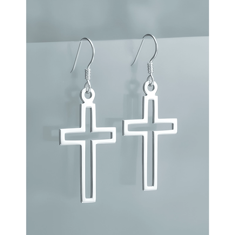 AROS CRUZ PLATA FINA 925 UNISEX 29MM HOMBRE MUJER CRUCIFIJO - 2