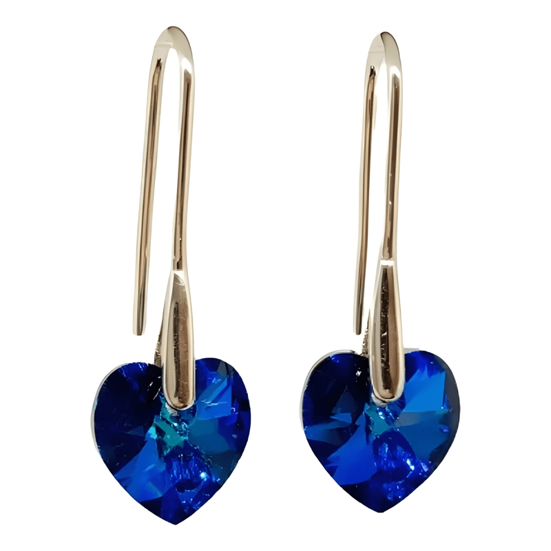 AROS DE PLATA 925 CRISTAL SWAROVSKI CORAZON TITANIC AZUL #2 - 1