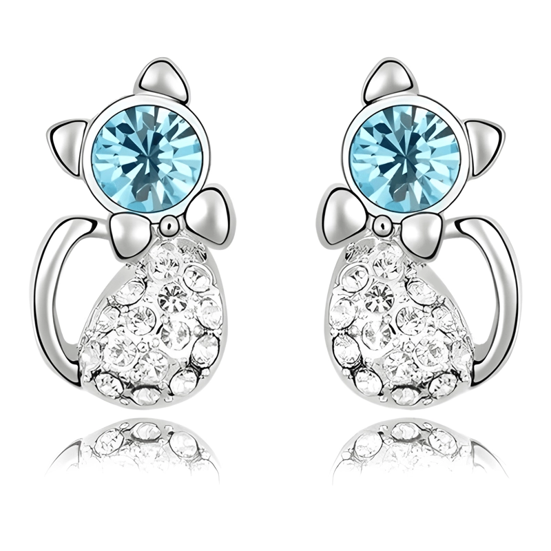 AROS GATITO AQUAMARINA CRISTALES AUSTRIACOS AQUA MARINA - 2