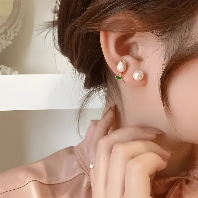 AROS TULIPAN ROSADA PERLA ARITOS BELLO ROSA ROSA - 1