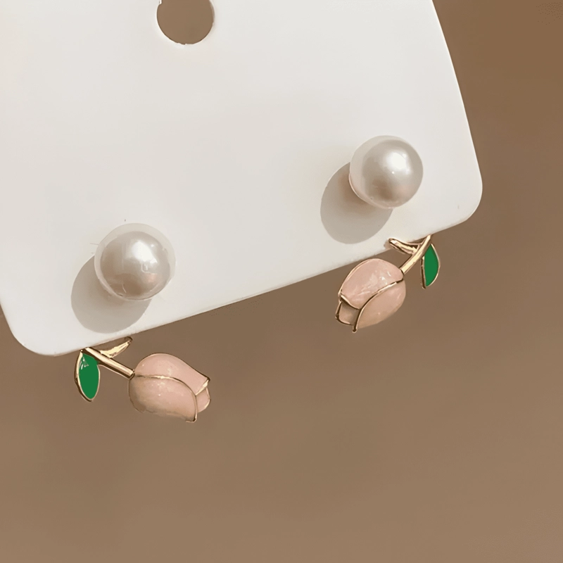 AROS TULIPAN ROSADA PERLA ARITOS BELLO ROSA ROSA - 2