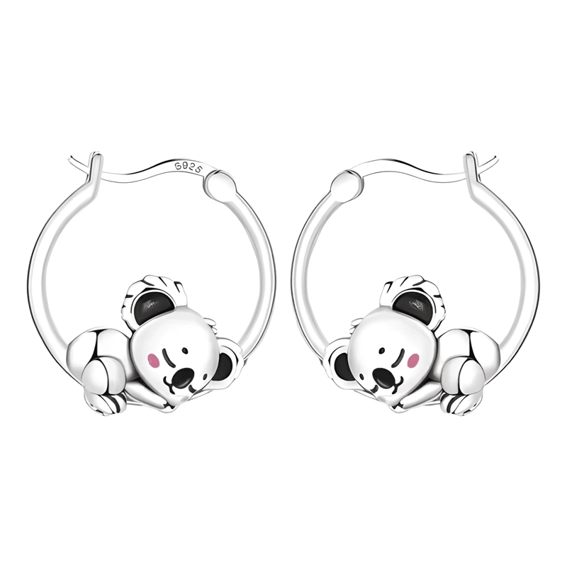 AROS ARGOLLA MODA PLATA 925 PENDIENTES MUJER PANDA KAWAII #1 - 2