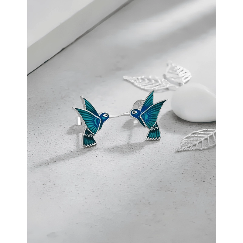 AROS DE COLIBRI VERDOSO EN PLATA DE LEY 925 PAJARITO JOYA - 1