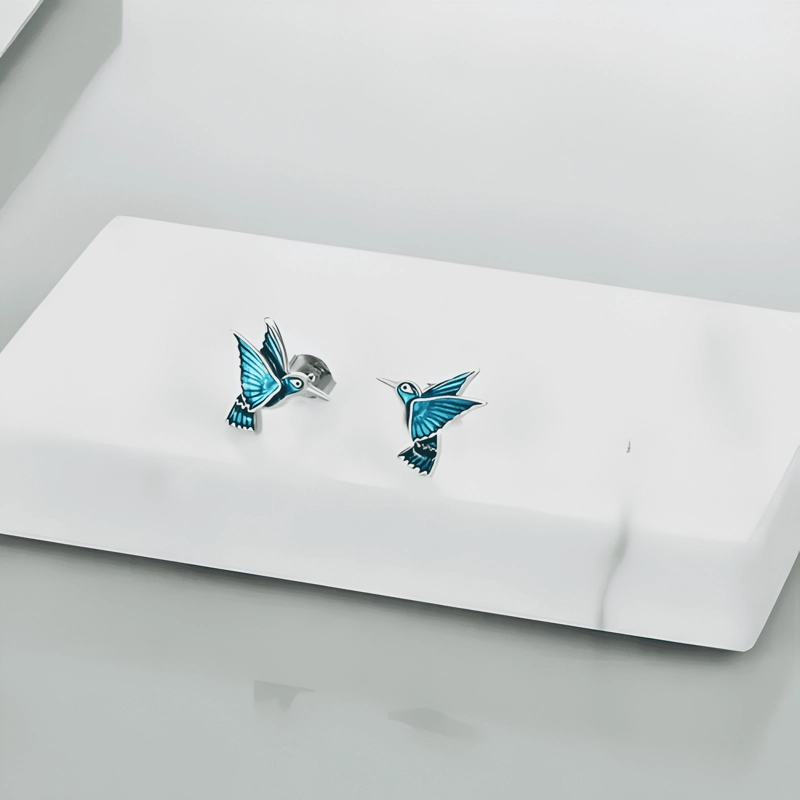 AROS DE COLIBRI VERDOSO EN PLATA DE LEY 925 PAJARITO JOYA - 2