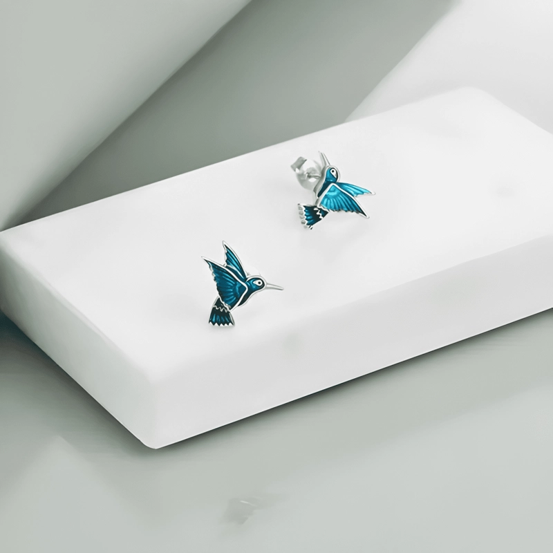 AROS DE COLIBRI VERDOSO EN PLATA DE LEY 925 PAJARITO JOYA - 3
