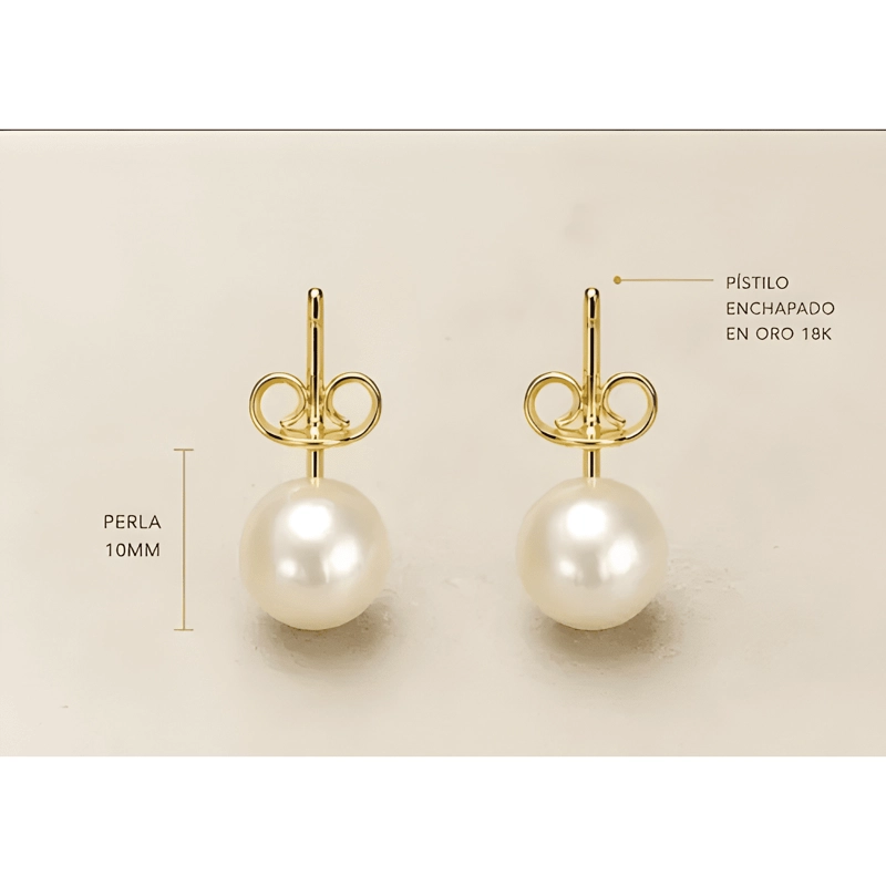 AROS PERLA 10MM MUJER ENCHAPE ORO 18K CLASICOS ELEGANTES - 2
