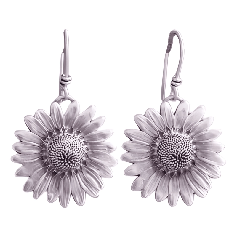 AROS PLATEADOS FORMA GIRASOL - PENDIENTES FEMENINO DE FLOR - 1