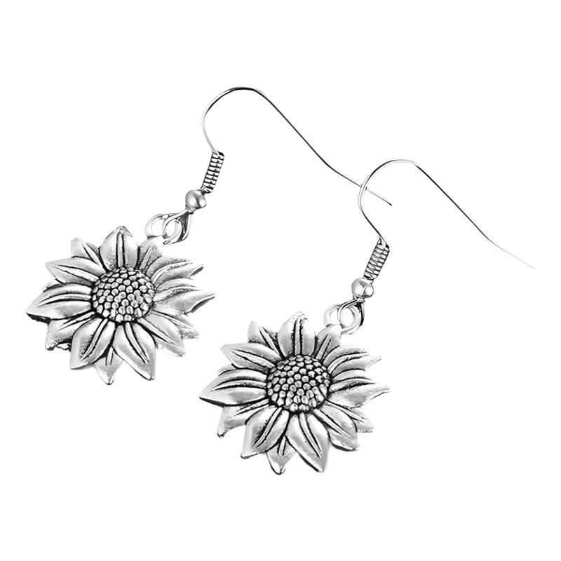 AROS PLATEADOS FORMA GIRASOL - PENDIENTES FEMENINO DE FLOR - 2