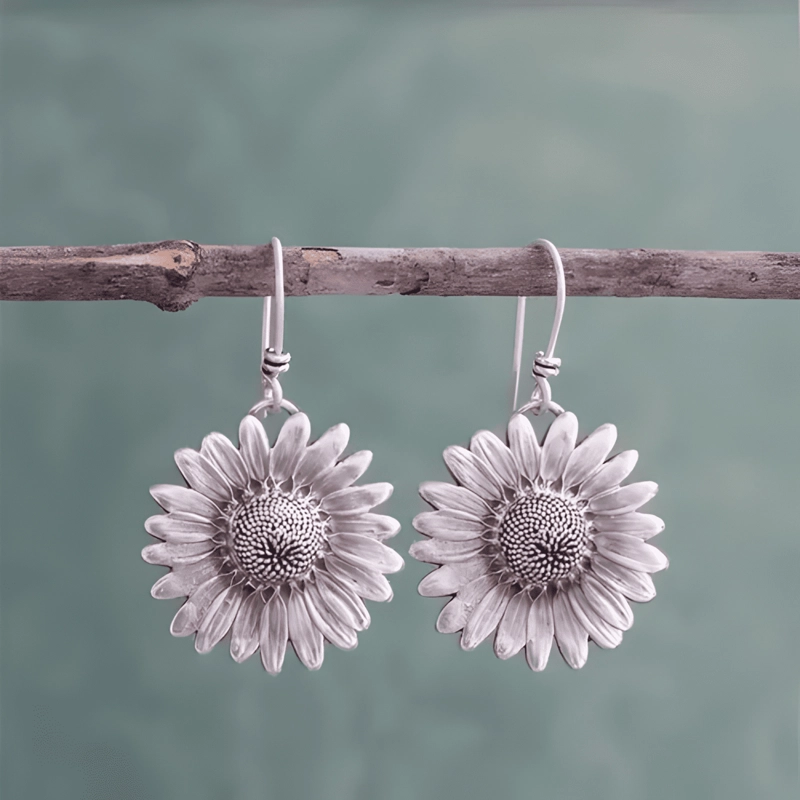 AROS PLATEADOS FORMA GIRASOL - PENDIENTES FEMENINO DE FLOR - 3