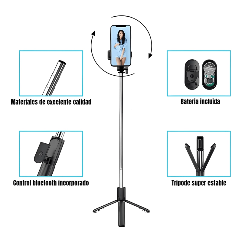 TRIPODE PARA CELULAR CON PALO SELFI Y ESTABILIZADOR, DE 1.7 - 3