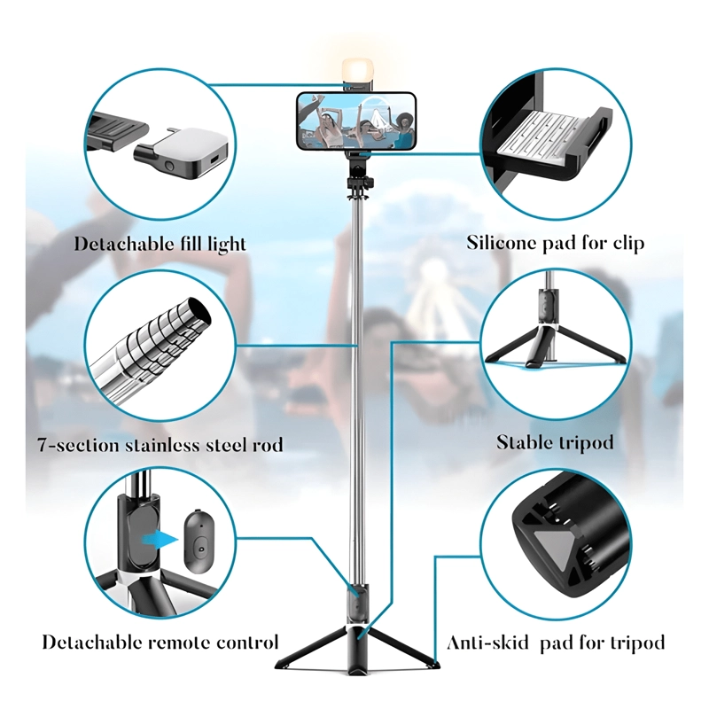 TRIPODE DE PALO SELFIE LUZ RELLENO CONTROL REMOTO BLUETOOTH - 3