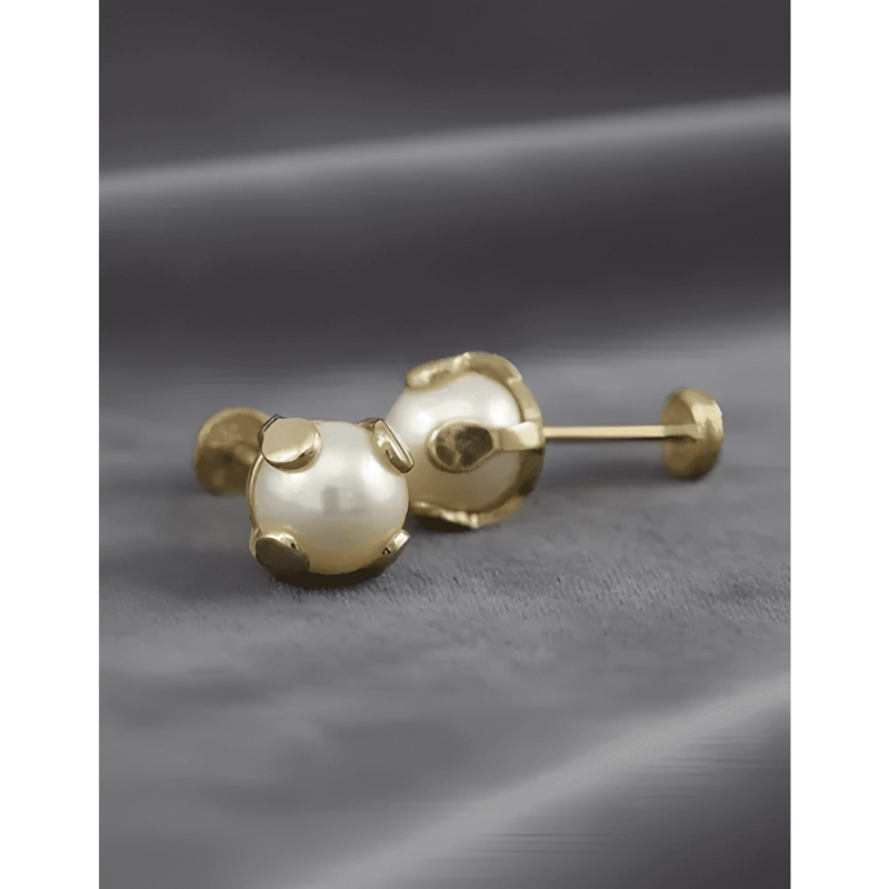 AROS PERLA BAÑO DE ORO 18K ABRIDORES TOPE NIÑA O MUJER CAJA - 2