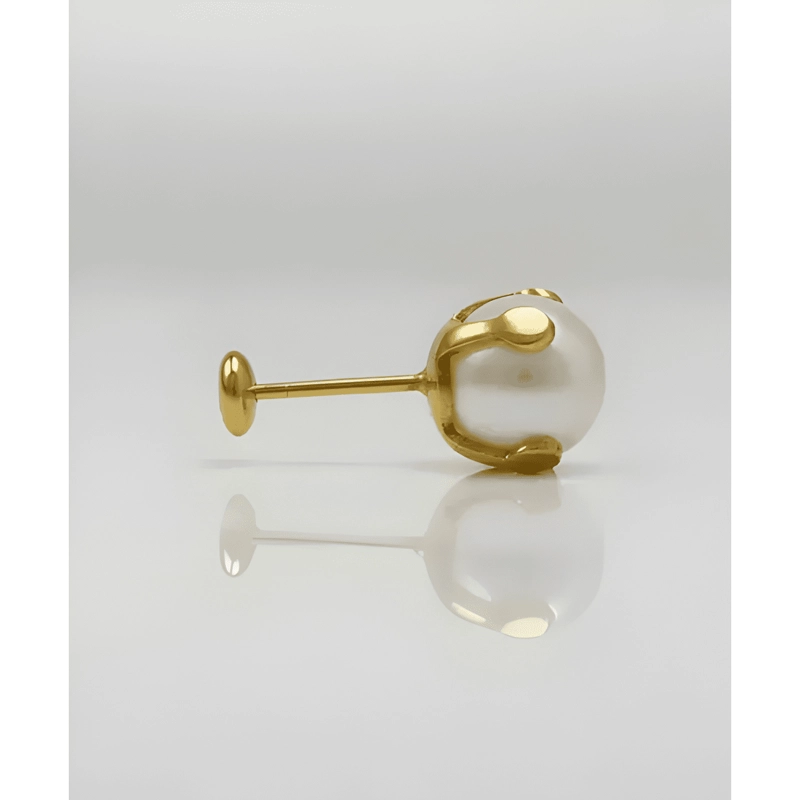 AROS PERLA BAÑO DE ORO 18K ABRIDORES TOPE NIÑA O MUJER CAJA - 4