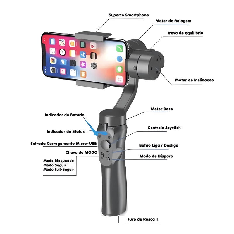 ESTABILIZADOR DE TELE FONO CELULAR GIMBAL H4 PARA NEGRO - 1