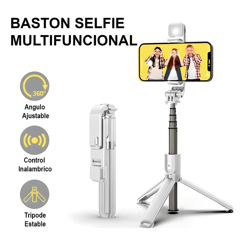 PALO PARA SELFIES ESTABILIZADOR CON LUZ LED, TRIPODE BLANCO - 3