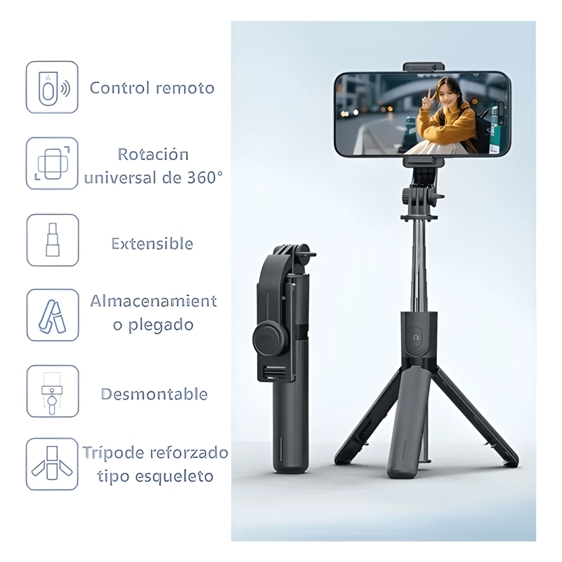 TRIPIE PALO SELFIE STICK DESMONTABLE CON CONTROL REMOTO - 1