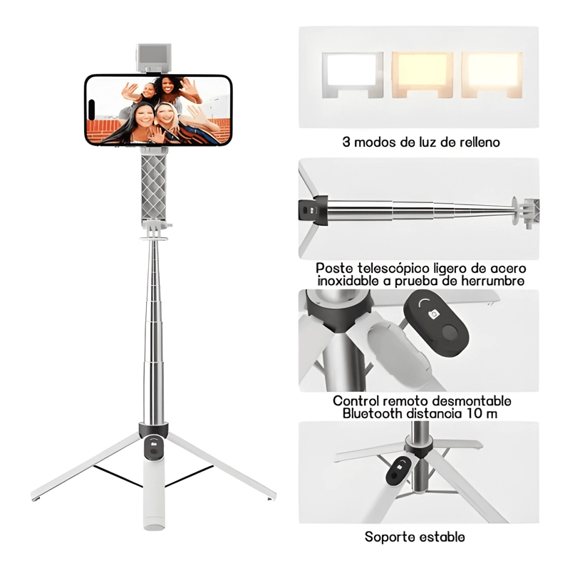 TRIPODE PARA SELFIES 17.5-105 CM CON LUZ LED 3 NIVELES #11 - 3