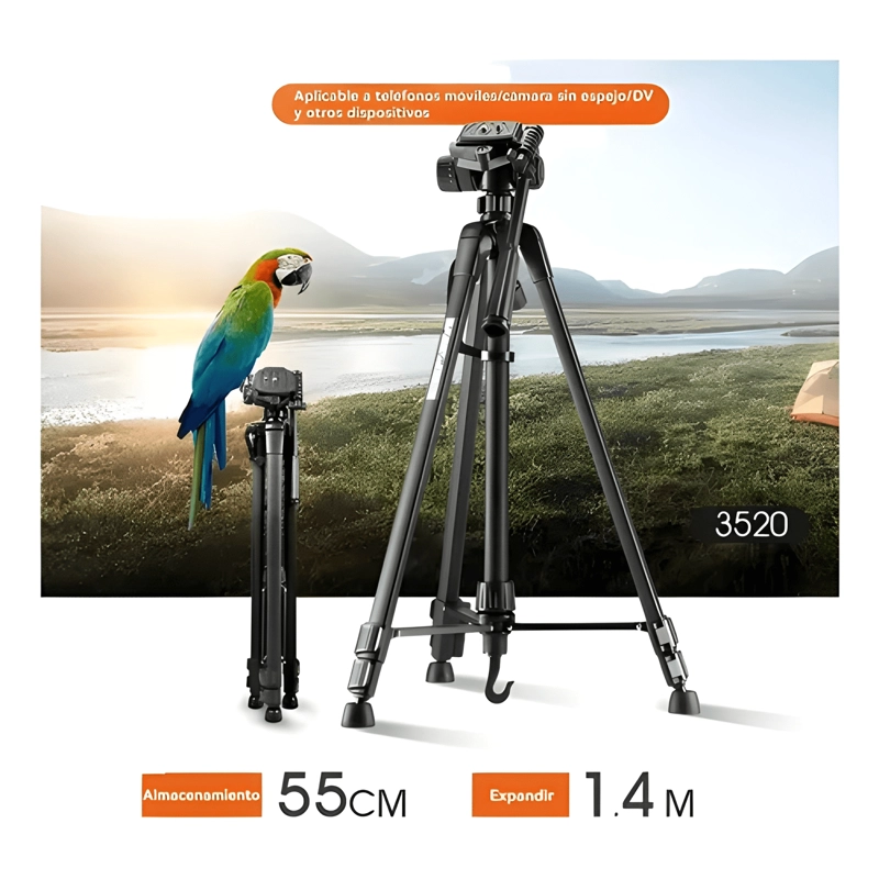 TRIPODE PROFESIONAL PARA CAMARA Y CELULAR, 140 CM DE NEGRO - 4
