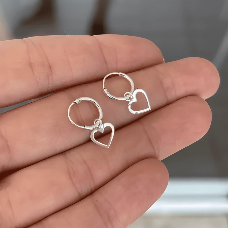 ARGOLLAS PEQUEÑAS CON CORAZON PLATA 925 NIÑA MUJER - 2