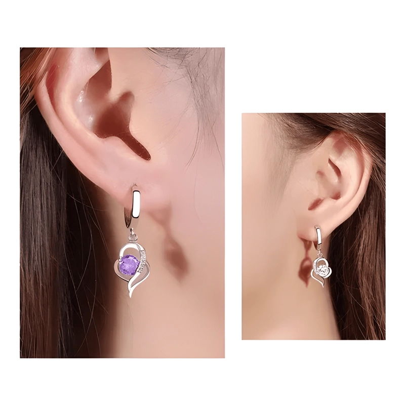 AROS COLGANTES MUJER CORAZON ENCHAPADO PLATA 925 MODA #1 - 3