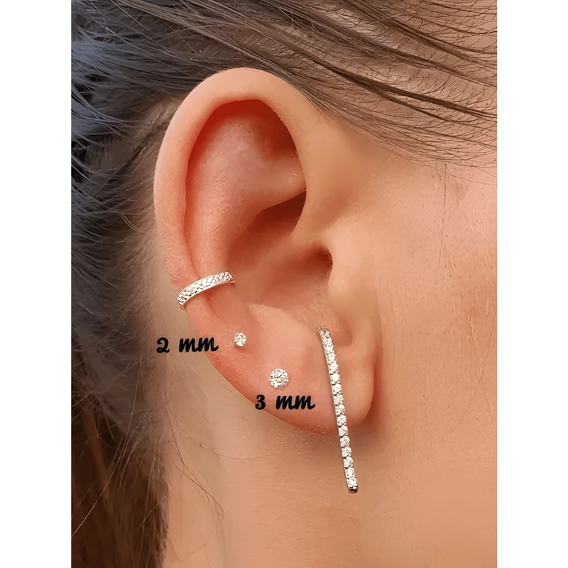 PENDIENTES PUNTOS DE LUZ 3 MM CIRCON PLATA 925 BRILLANTE #3 - 2