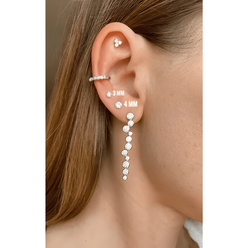 PENDIENTES PUNTOS DE LUZ 3 MM CIRCON PLATA 925 BRILLANTE #3 - 3