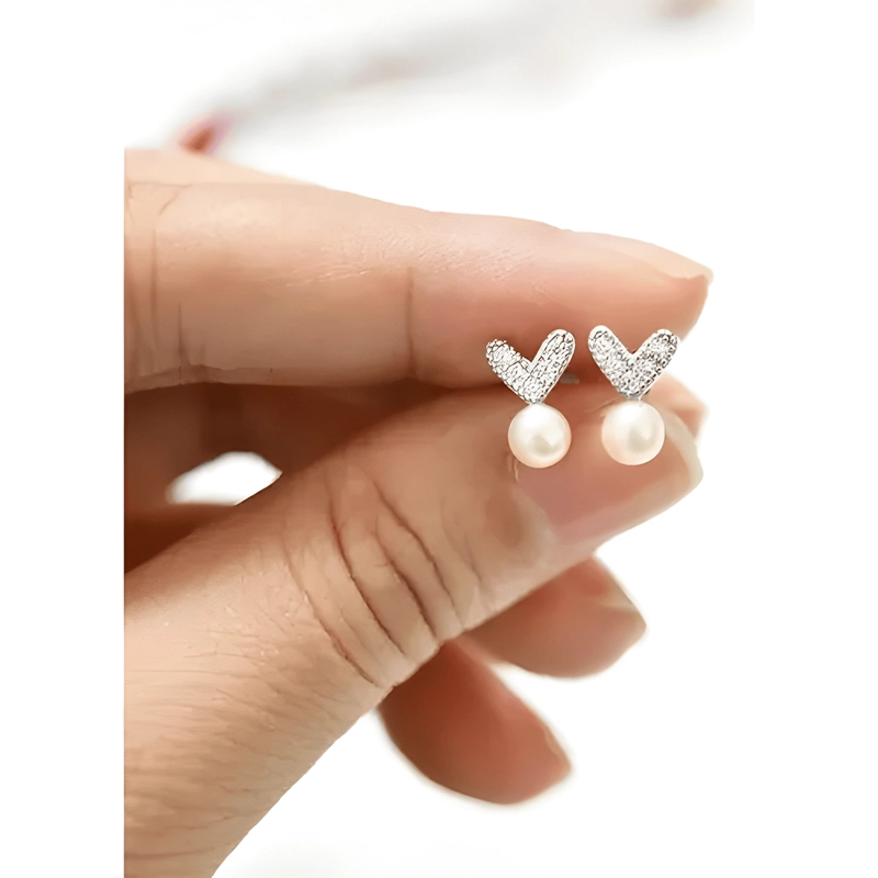 AROS PLATA 925 CORAZON CIRCONES PERLA PEQUEÑOS REGALO MUJER - 2