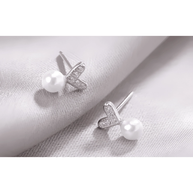 AROS PLATA 925 CORAZON CIRCONES PERLA PEQUEÑOS REGALO MUJER - 3